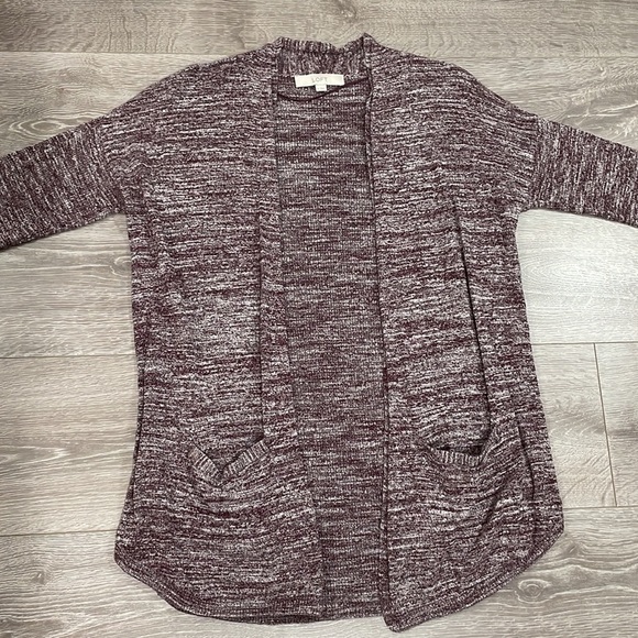 LOFT Burgundy Maroon Heather Cardigan Sweater with Pockets M - Picture 3 of 13